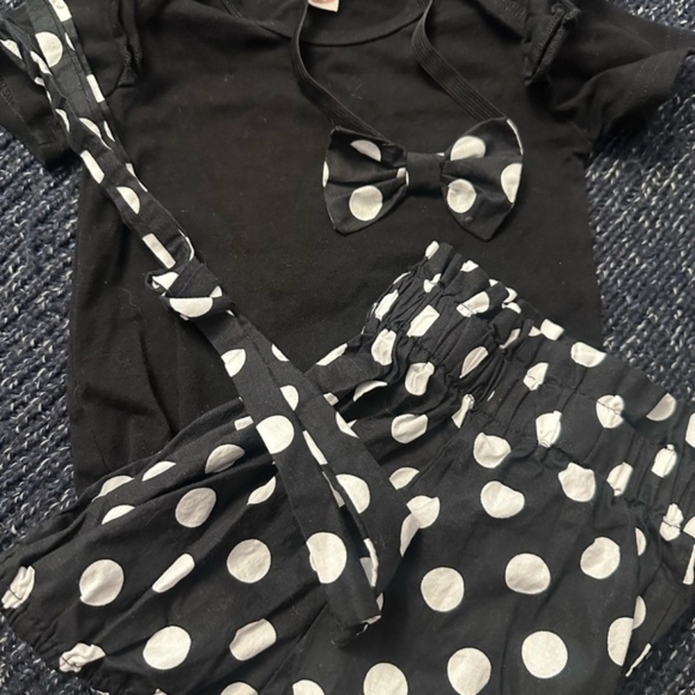 🖤 Baby Polka Dot Outfit Set 9-12M Bow Tie Shorts 4 Piece Photo Outfit *